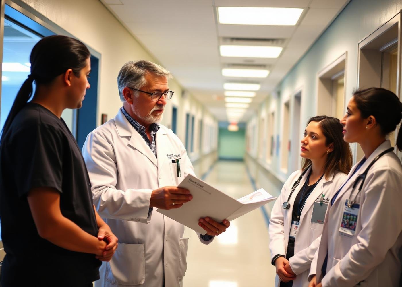 Faculty mentor guiding medical students