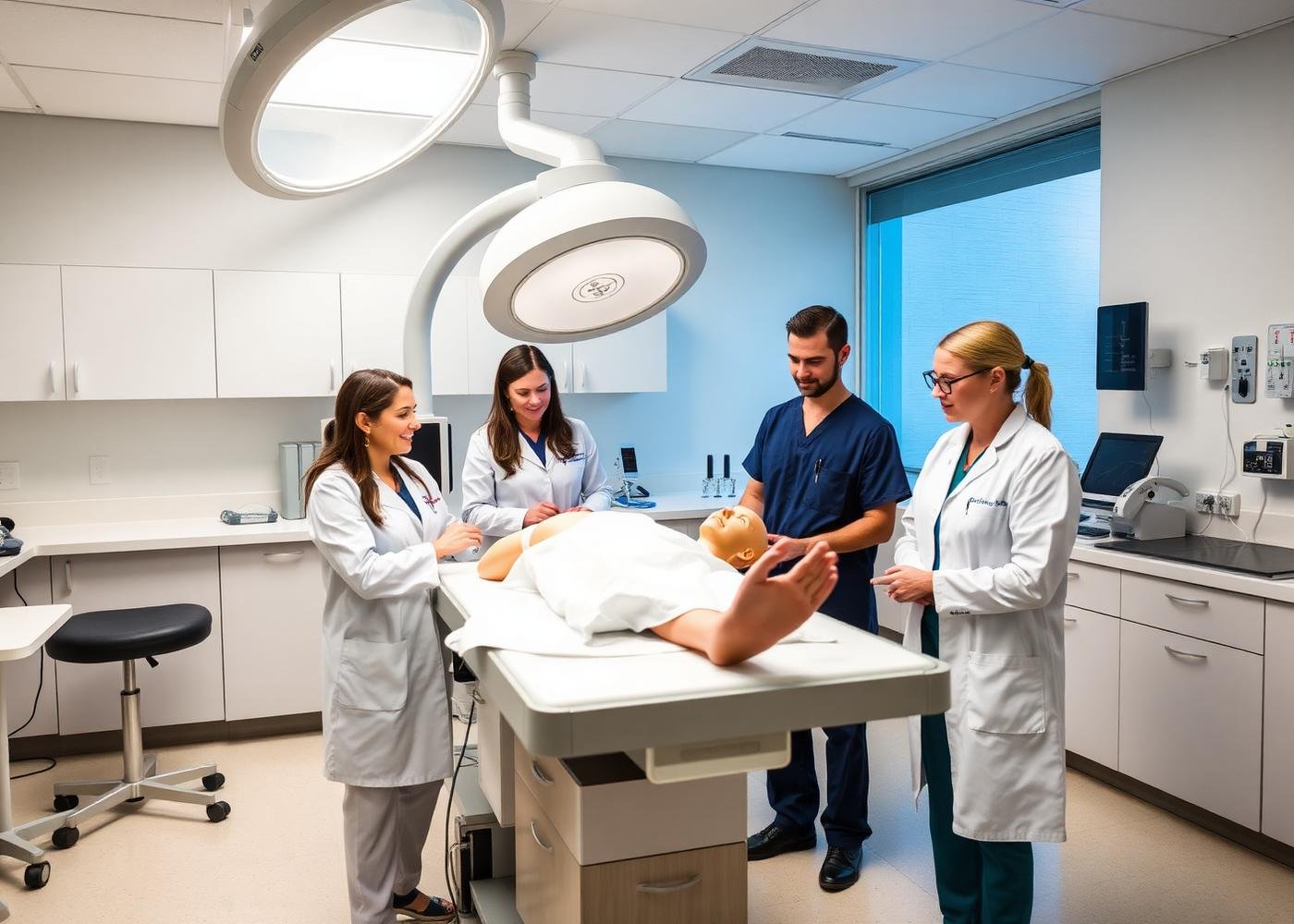 Faculty and students in a clinical simulation lab